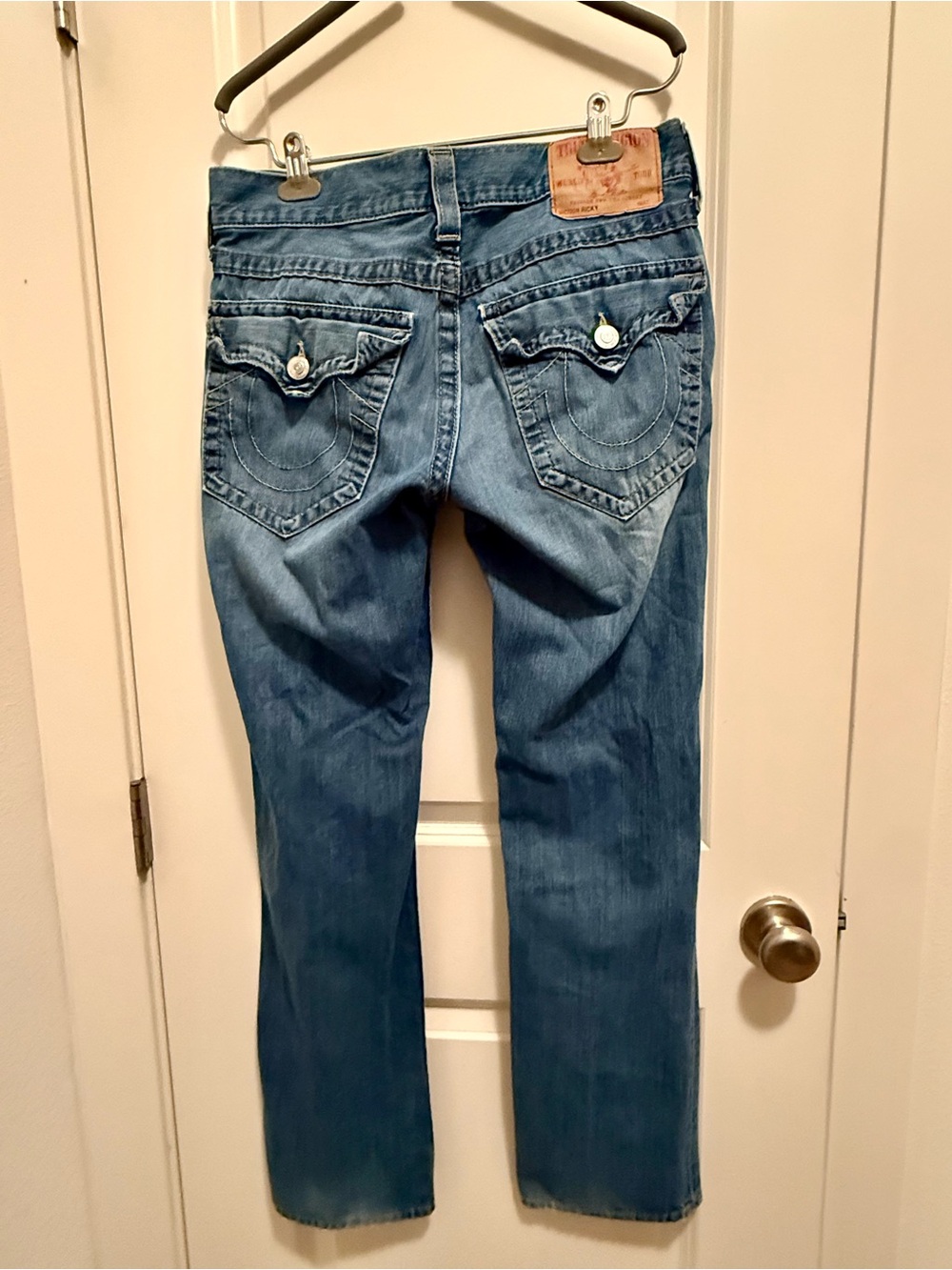 True Religion Men’s Blue Bootcut Jeans with Signature Back Pockets